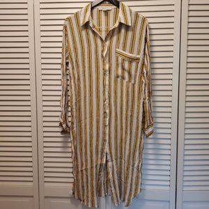 FOREVER 21, Striped Rayon, MIDI Shirt Dress, Gold Stripes, Size L